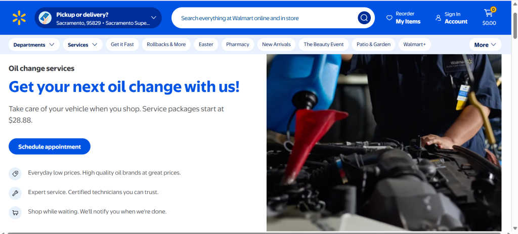 Walmart oil change service online