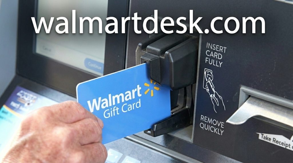 Walmart gift card is inserted in the machine