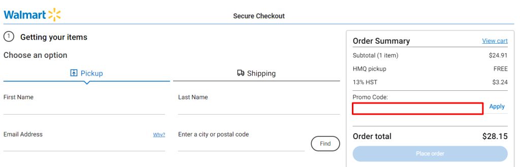 Apply Walmart promo code at checkout on desktop