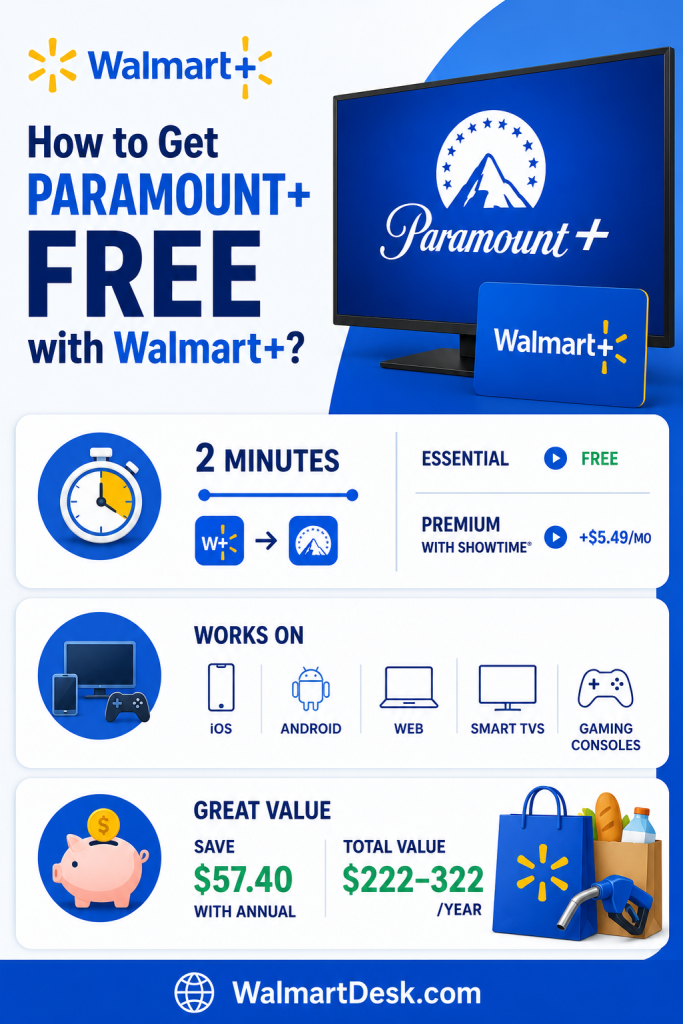 Free Paramount Plus with Walmart+ infographic