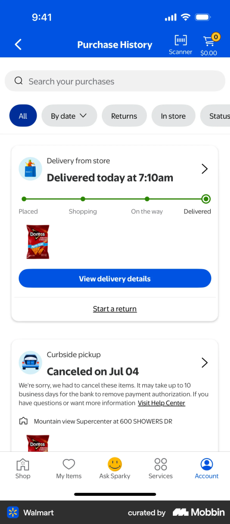 Walmart App Purchase History