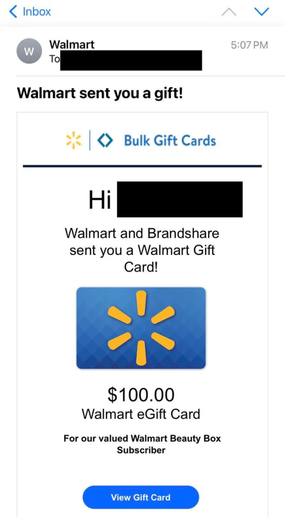 Walmart sent an eGift